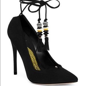 NEW Brian Atwood Hanna Black Suede Tie Pumps Size 10